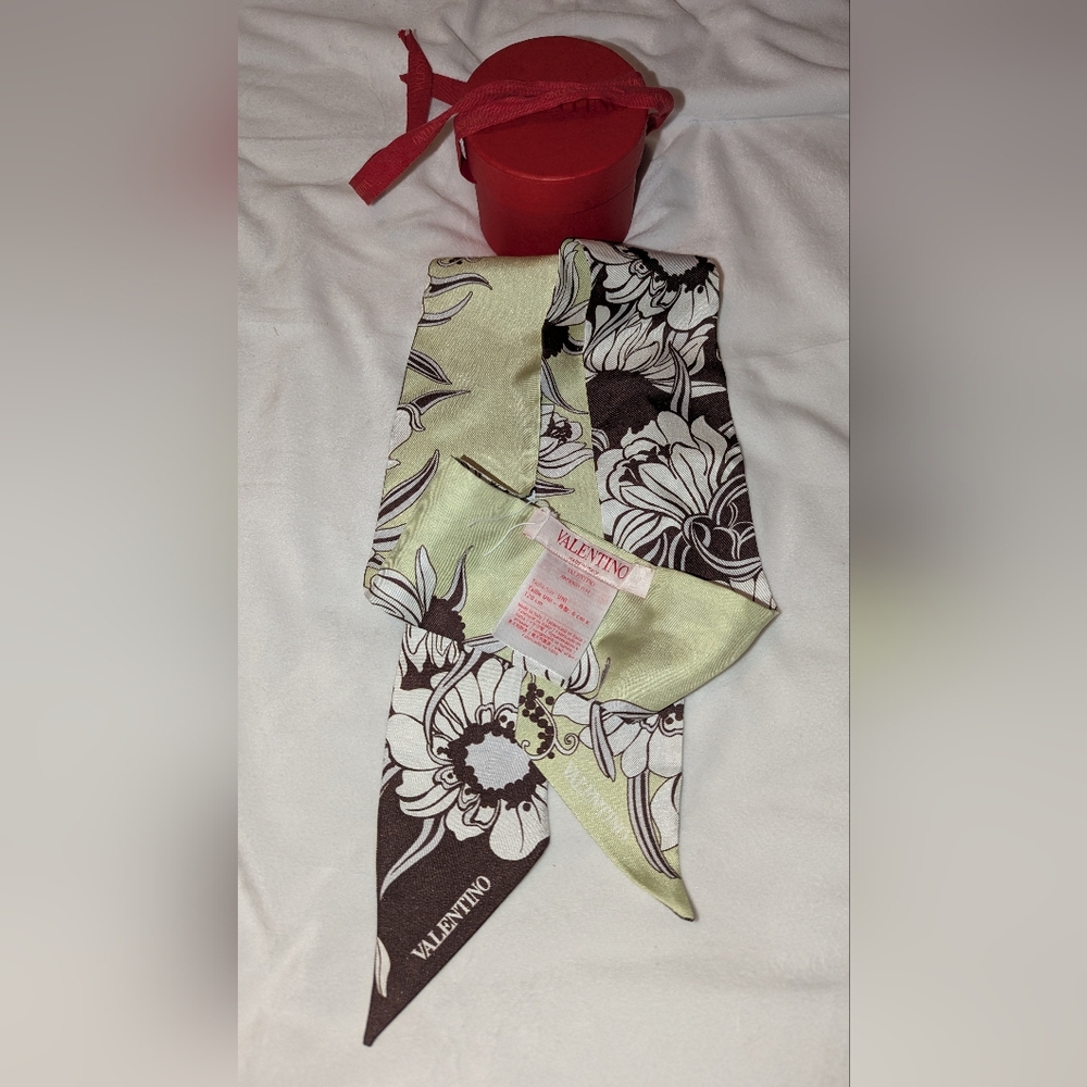 Valentino Silk Floral Scarf Brown Green White NWT
